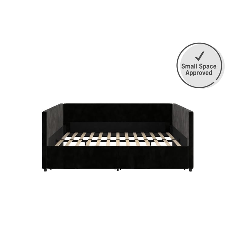 Pemberly Row Modern Velvet/Robust Wood Full Daybed with Storage in Black