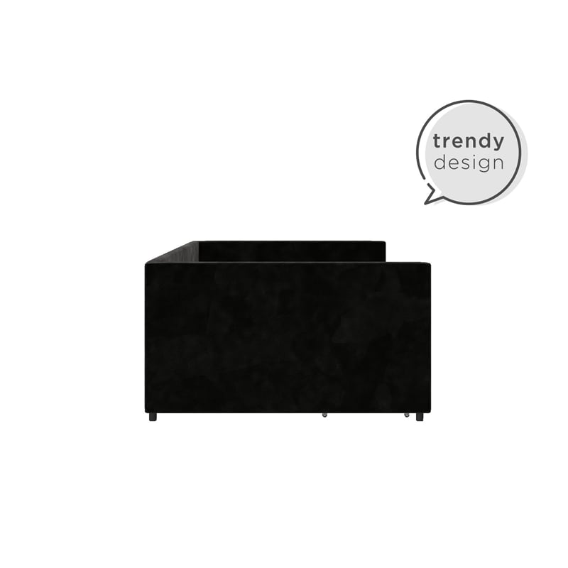 Pemberly Row Modern Velvet/Robust Wood Full Daybed with Storage in Black