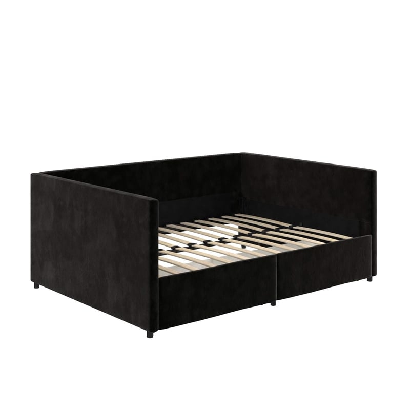 Pemberly Row Modern Velvet/Robust Wood Full Daybed with Storage in Black