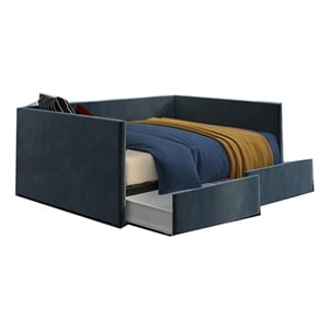 Pemberly Row Modern Velvet/Robust Wood Full Daybed with Storage in Blue