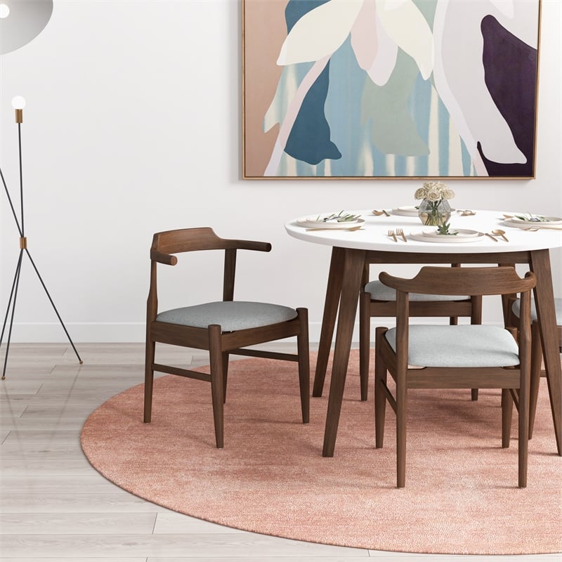 Pemberly Row 5-Piece Mid-Century Solid Wood Dining Set with 4 Chairs in Walnut