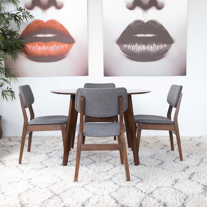 Pemberly Row 5-Piece Modern Dining Set w/ 4 Fabric Dining Chairs in Grey