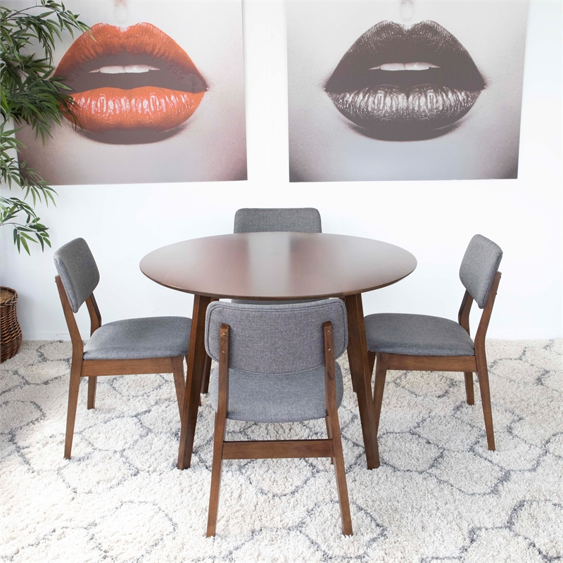 Pemberly Row 5-Piece Modern Dining Set w/ 4 Fabric Dining Chairs in Grey
