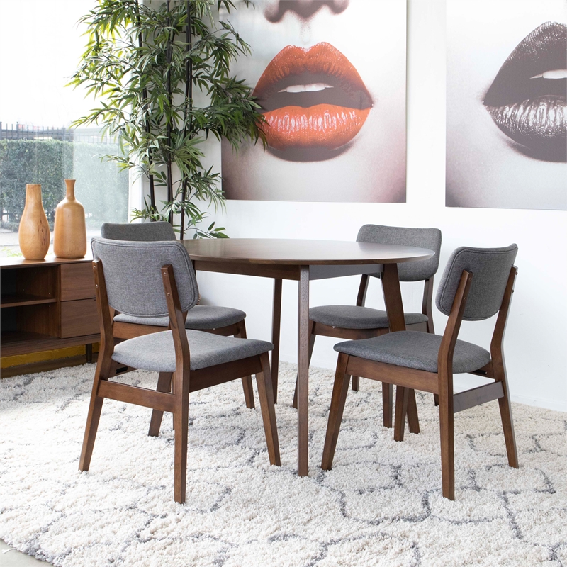 Pemberly Row 5-Piece Modern Dining Set w/ 4 Fabric Dining Chairs in Grey
