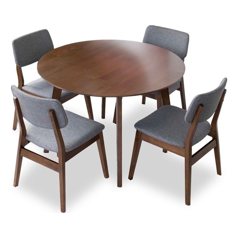 Pemberly Row 5-Piece Modern Dining Set w/ 4 Fabric Dining Chairs in Grey