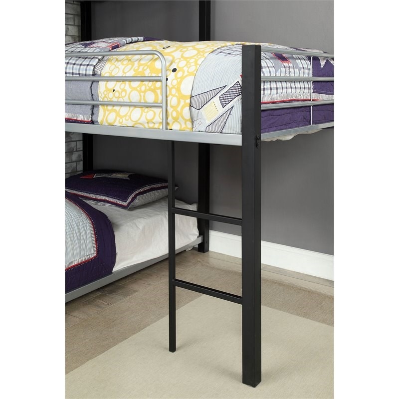 Pemberly Row Modern Steel Metal/Wood Triple Twin Bunk Bed in Sand Black