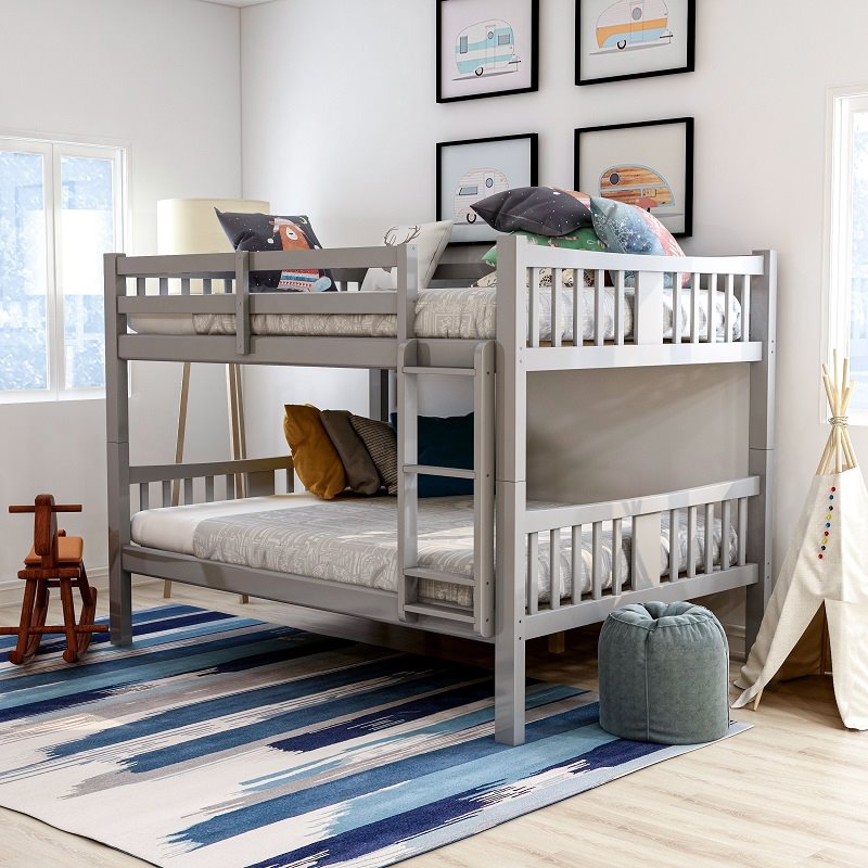 Pemberly Row Transitional Full over Full Wood Bunk Bed in Gray