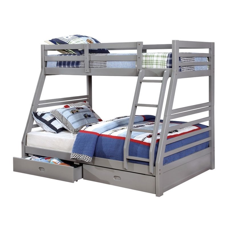 Pemberly Row Wood Twin over Full Bunk Bed in Gray