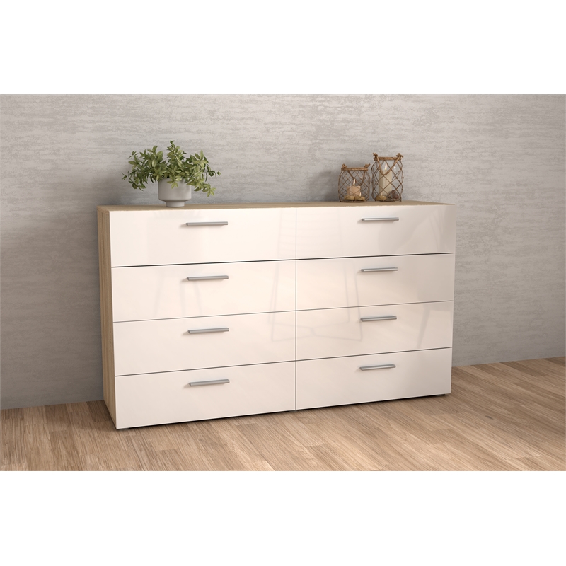 Pemberly Row Modern Engineered Wood 8 Drawer Double Dresser in Oak