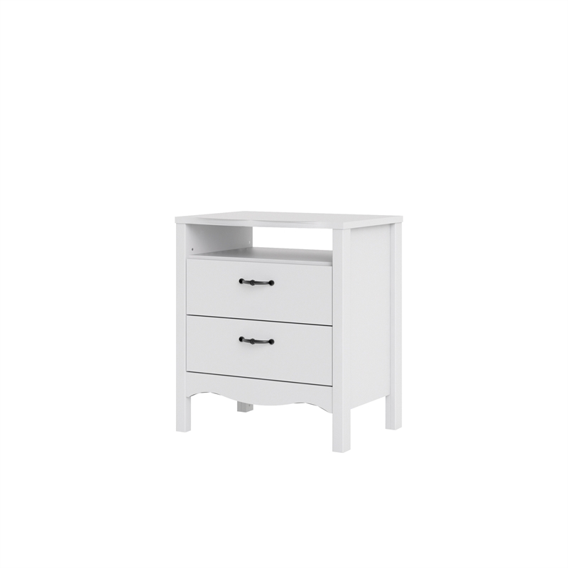 Pemberly Row Limerence White and Chrome Nightstand with Two Drawers