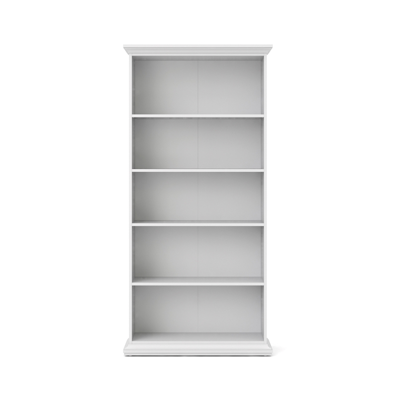 Pemberly Row Modern Contemporary Wood 5 Shelf Bookcase in White Finish