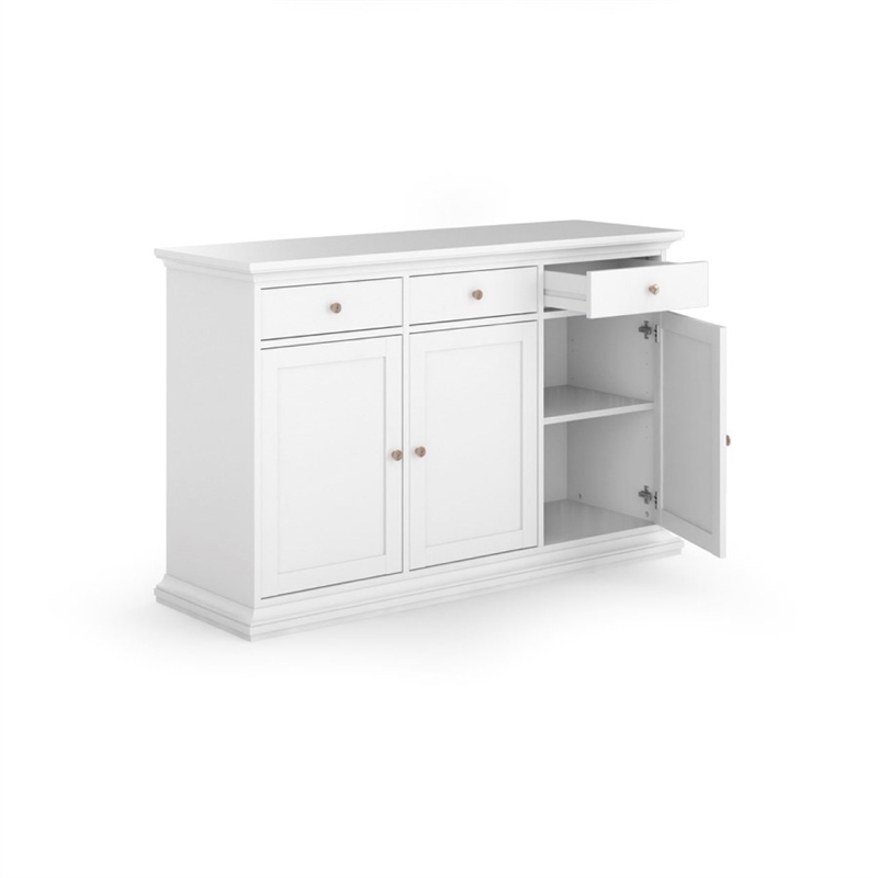 Pemberly Row Engineered Wood Sideboard with 3 Doors and 3 Drawers in White