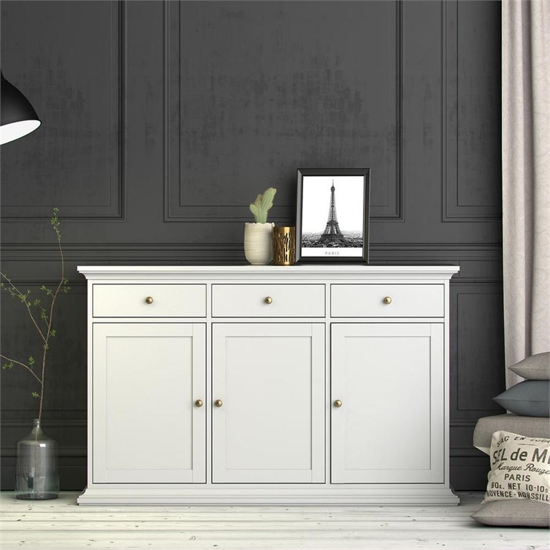 Pemberly Row Engineered Wood Sideboard with 3 Doors and 3 Drawers in White