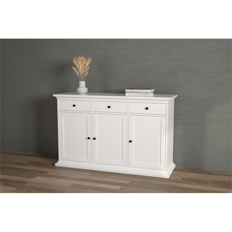 Pemberly Row Engineered Wood Sideboard with 3 Doors and 3 Drawers in White