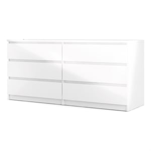 Pemberly Row Engineered Wood 6 Drawer Double Dresser in White High Gloss