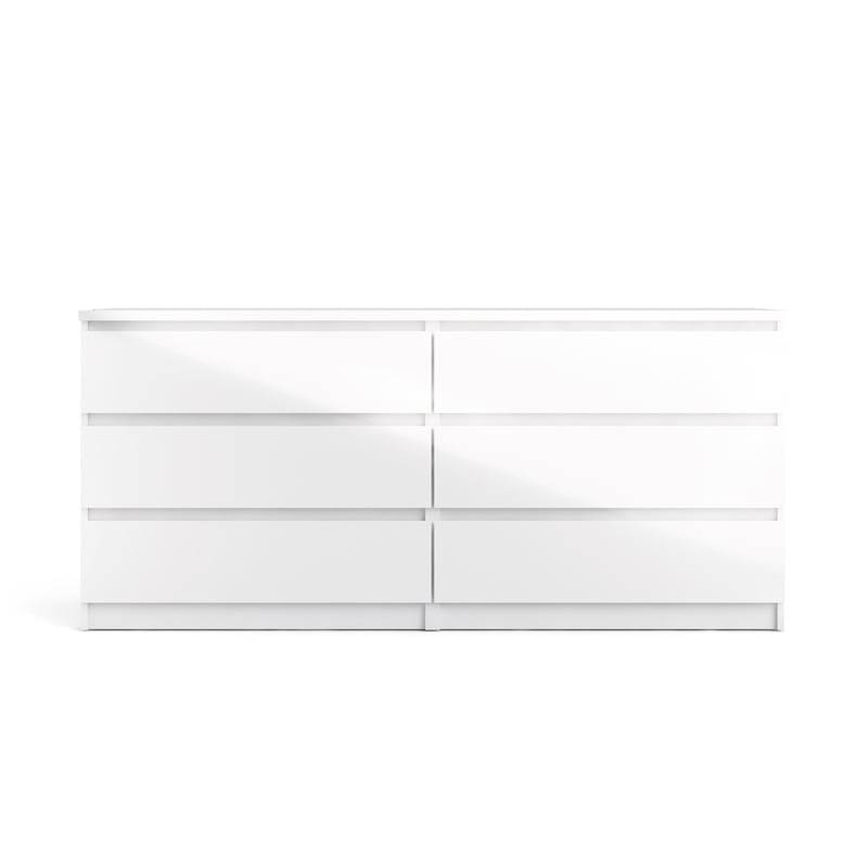 Pemberly Row Engineered Wood 6 Drawer Double Dresser in White High Gloss