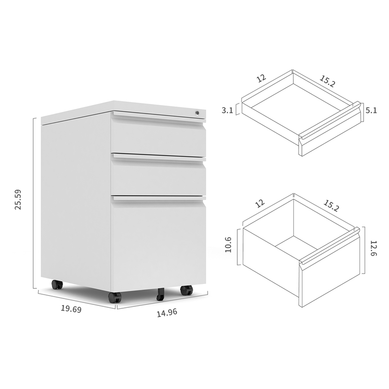 Pemberly Row 3 Drawer Locking Metal Mobile File Cabinet In White Pr 4753 1981833 2