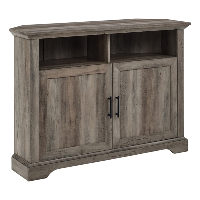 Pemberly Row Farmhouse Wood Corner TV Stand for TVs up to 48