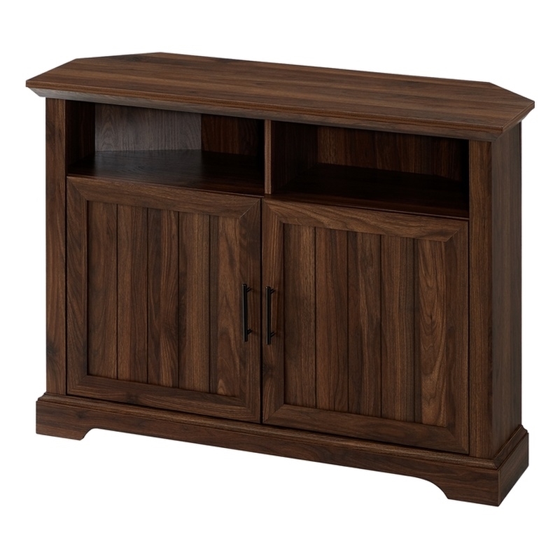 Pemberly Row Farmhouse Wood Corner TV Stand for TVs up to 48