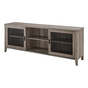Pemberly Row Industrial Wood Mesh Door TV Console for TVs up to 70&quot in Gray