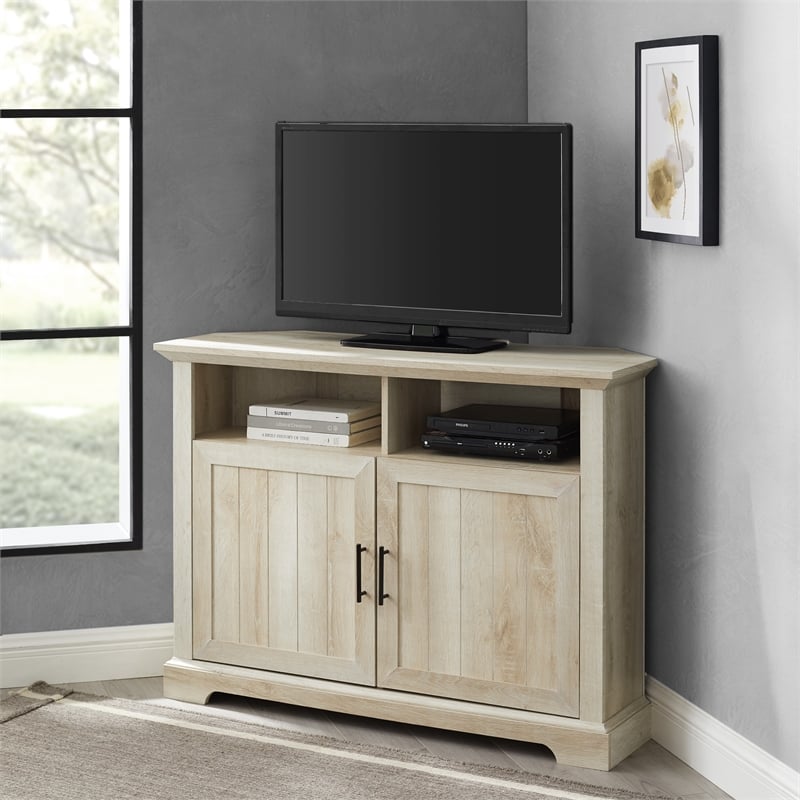 Pemberly Row Farmhouse Wood Corner TV Console for TVs up to 50