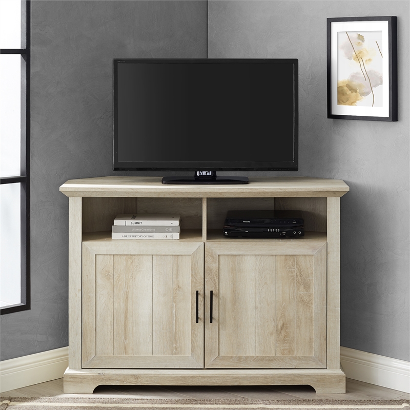 Pemberly Row Farmhouse Wood Corner TV Console for TVs up to 50