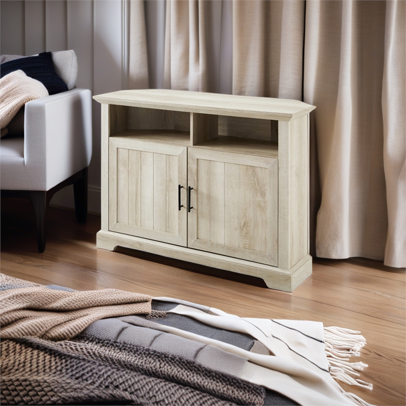 Pemberly Row Farmhouse Wood Corner TV Console for TVs up to 50