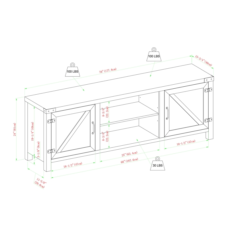Pemberly Row Modern Wood Barn Door TV Stand for TVs up to 70