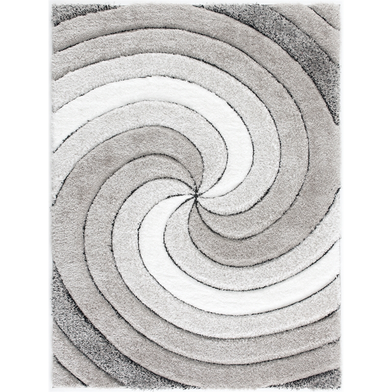 Pemberly Row 8x10 Geometric Shag 3D Textured High Pile Area Rug in Gray