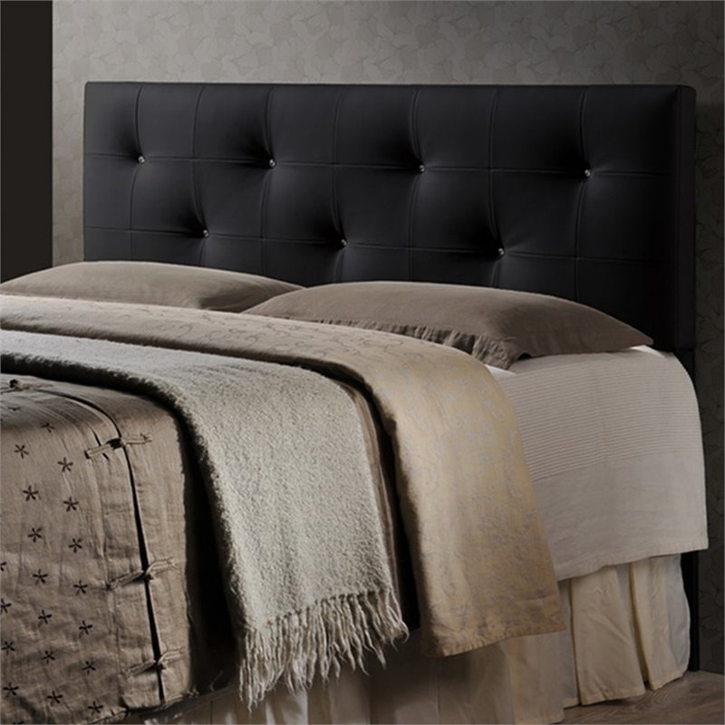 Pemberly Row Modern Faux Leather Tufted Queen Panel Headboard in Black