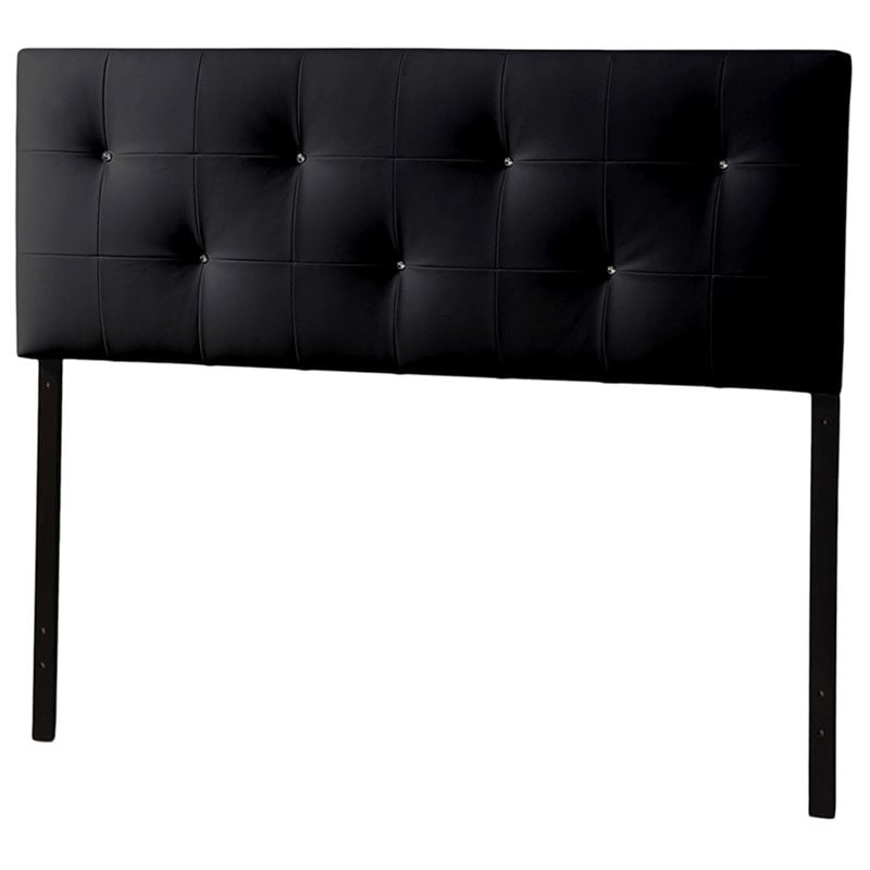 Pemberly Row Modern Faux Leather Tufted Queen Panel Headboard in Black