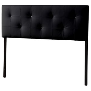 Pemberly Row Modern Faux Leather Tufted Queen Panel Headboard in Black