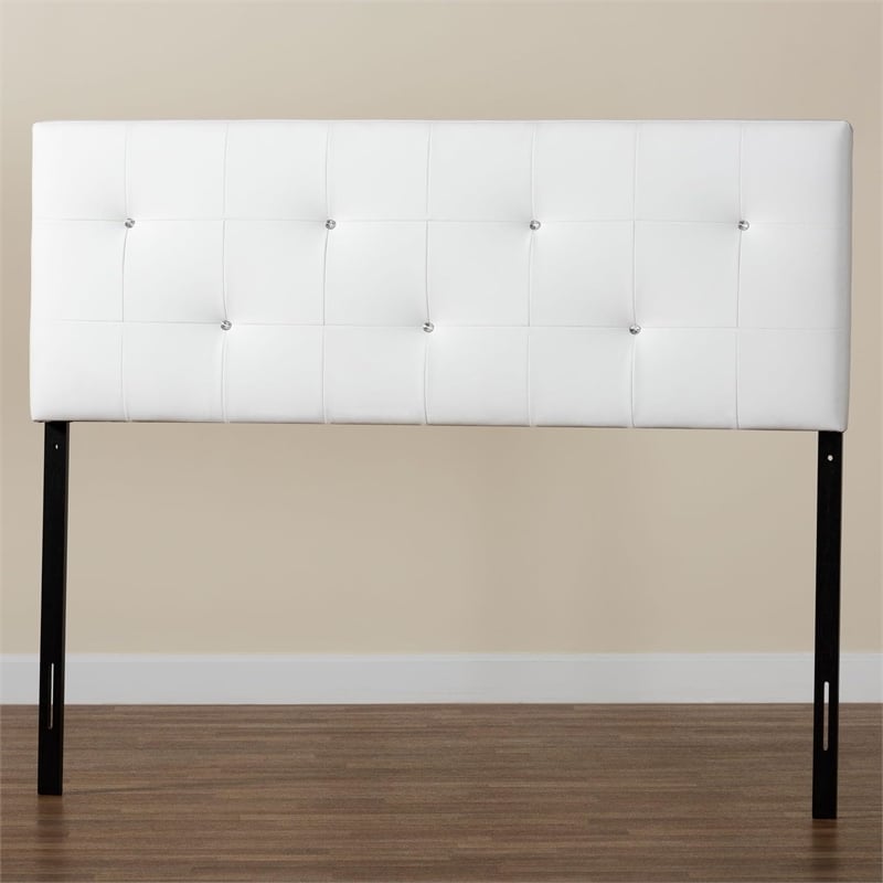 Pemberly Row Modern Faux Leather Tufted Full Panel Headboard in White