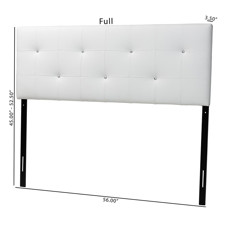 Pemberly Row Modern Faux Leather Tufted Full Panel Headboard in White