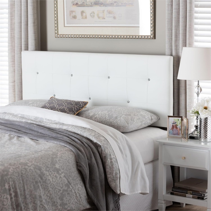 Pemberly Row Modern Faux Leather Tufted Queen Panel Headboard in White
