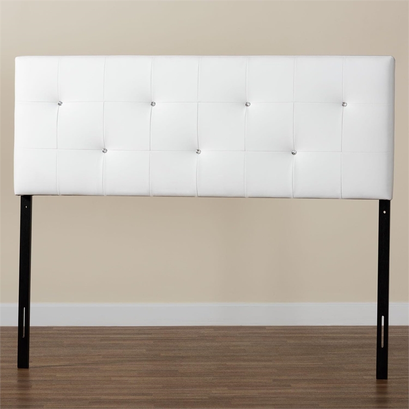 Pemberly Row Modern Faux Leather Tufted Queen Panel Headboard in White