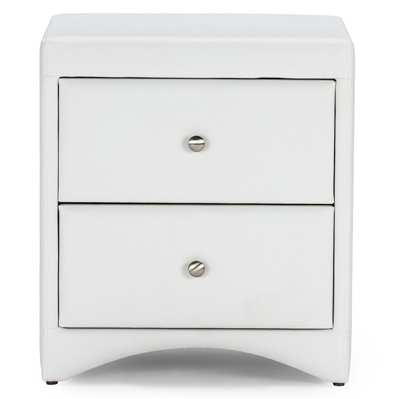 Pemberly Row 2 Drawer Faux Leather Nightstand in White