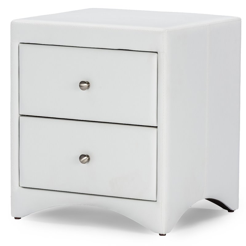 Drawer Faux Leather Nightstand, White Leather Nightstand