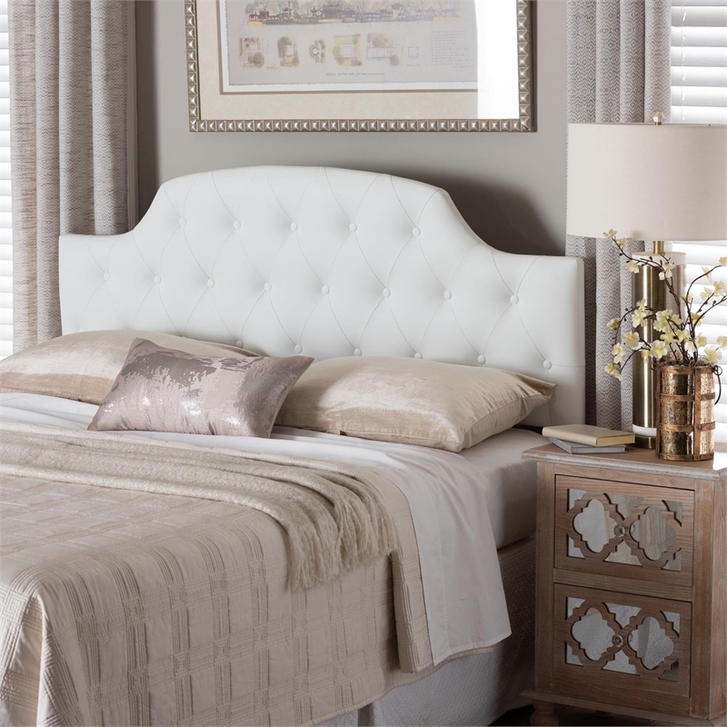 Pemberly Row Faux Leather Tufted Queen Panel Headboard