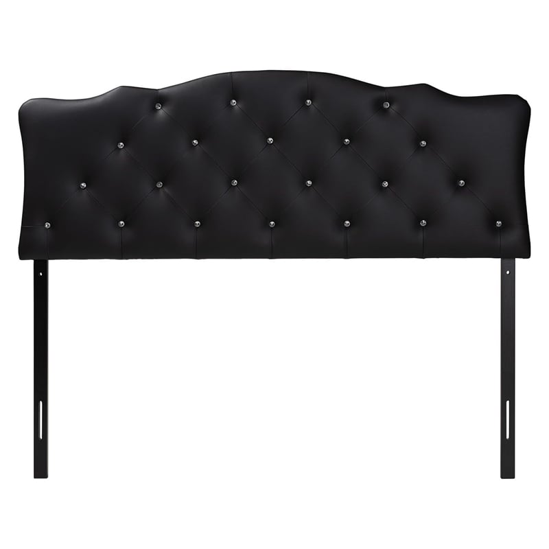 Pemberly Row Faux Leather Tufted Full Panel Headboard w/ Wood Frame in Black