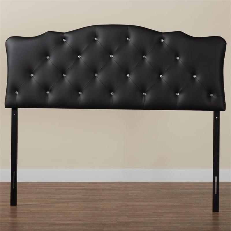Pemberly Row Faux Leather Tufted Full Panel Headboard w/ Wood Frame in Black