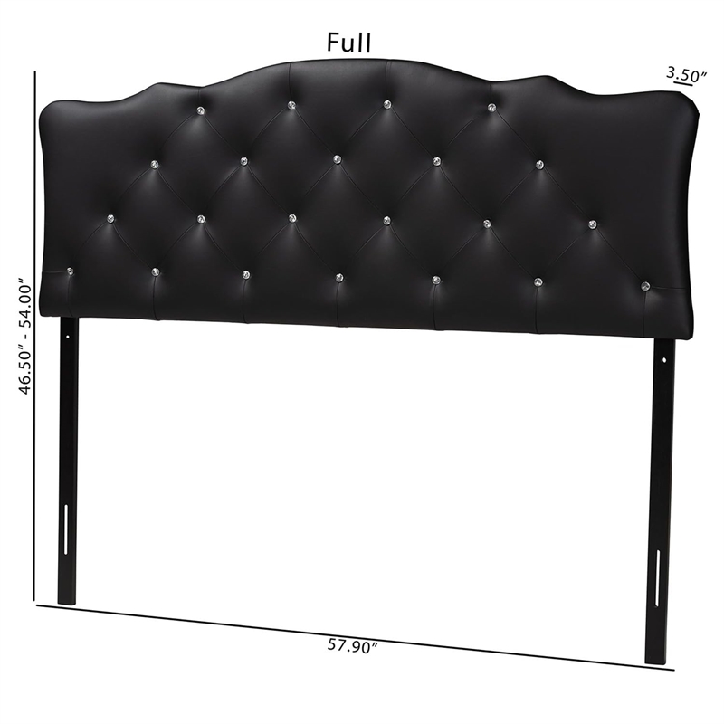 Pemberly Row Faux Leather Tufted Full Panel Headboard w/ Wood Frame in Black