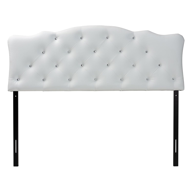 Pemberly Row Faux Leather Tufted Full Panel Headboard with Wood Frame in White