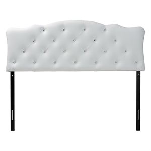 Pemberly Row Faux Leather Tufted Full Panel Headboard with Wood Frame in White