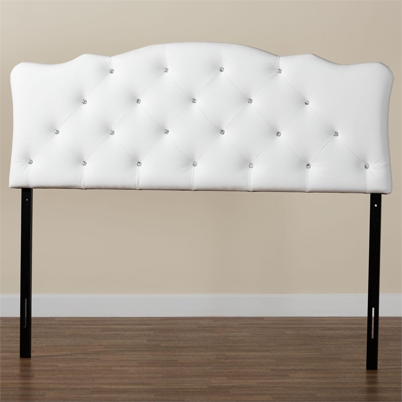 Pemberly Row Faux Leather Tufted Full Panel Headboard with Wood Frame in White
