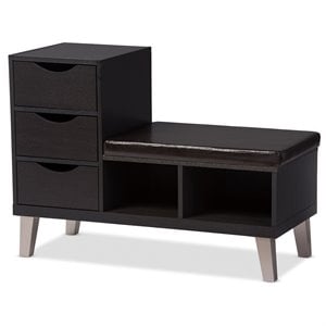 pemberly row faux leather shoe bench in dark brown