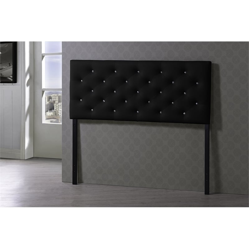 Pemberly Row Faux Leather Tufted Full Panel Headboard in Black