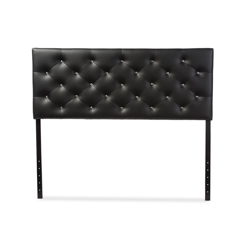 Pemberly Row Faux Leather Tufted Full Panel Headboard in Black