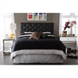 Pemberly Row Faux Leather Tufted Full Panel Headboard in Black