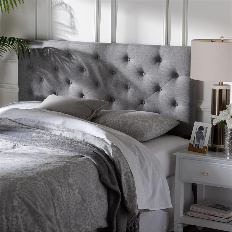 Pemberly Row Tufted Full Panel Headboard in Gray